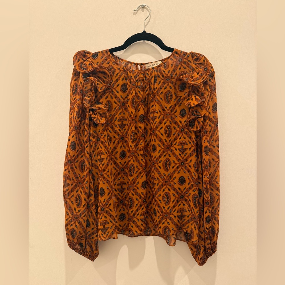 Ulla Johnson Medine Rust Patterned Ruffle Silk Bl… - image 1